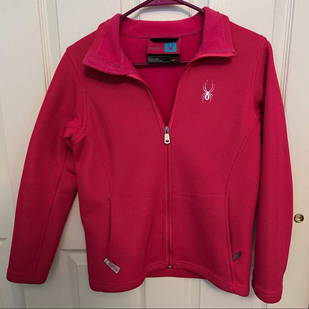 Spyder hot pink fleece lined knit zip up jacket
